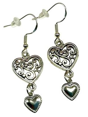 Handmade Sterling Silver Filigree Pendant Heart Earrings!